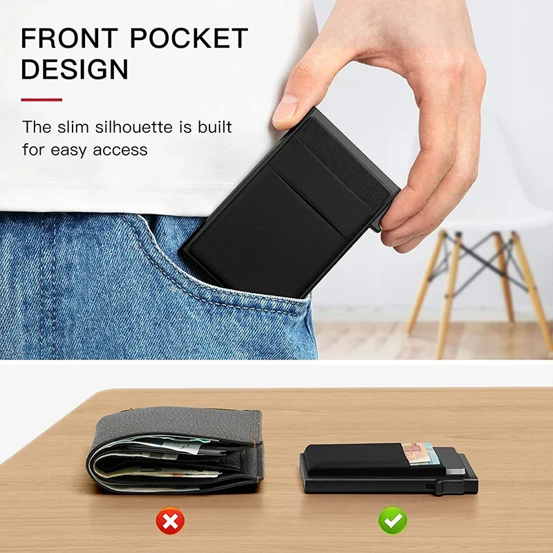 Slim Business Card Holder Rfid Minimalist Smart Wallet Pop Up Metal Box Credit Bank Visit Cardholder Case Porte Carte De Visite