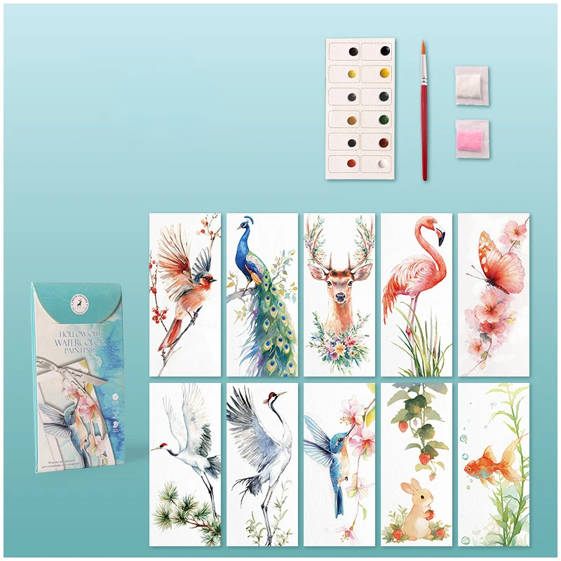 Bview Art 10pcs DIY Watercolor Bookmark Set, Handmade Painting Paper for Coloring, Portable Art Craft Gift for Holiday Party