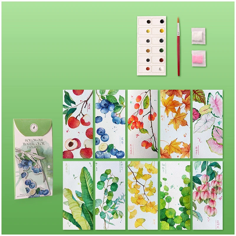 Bview Art 10pcs DIY Watercolor Bookmark Set, Handmade Painting Paper for Coloring, Portable Art Craft Gift for Holiday Party