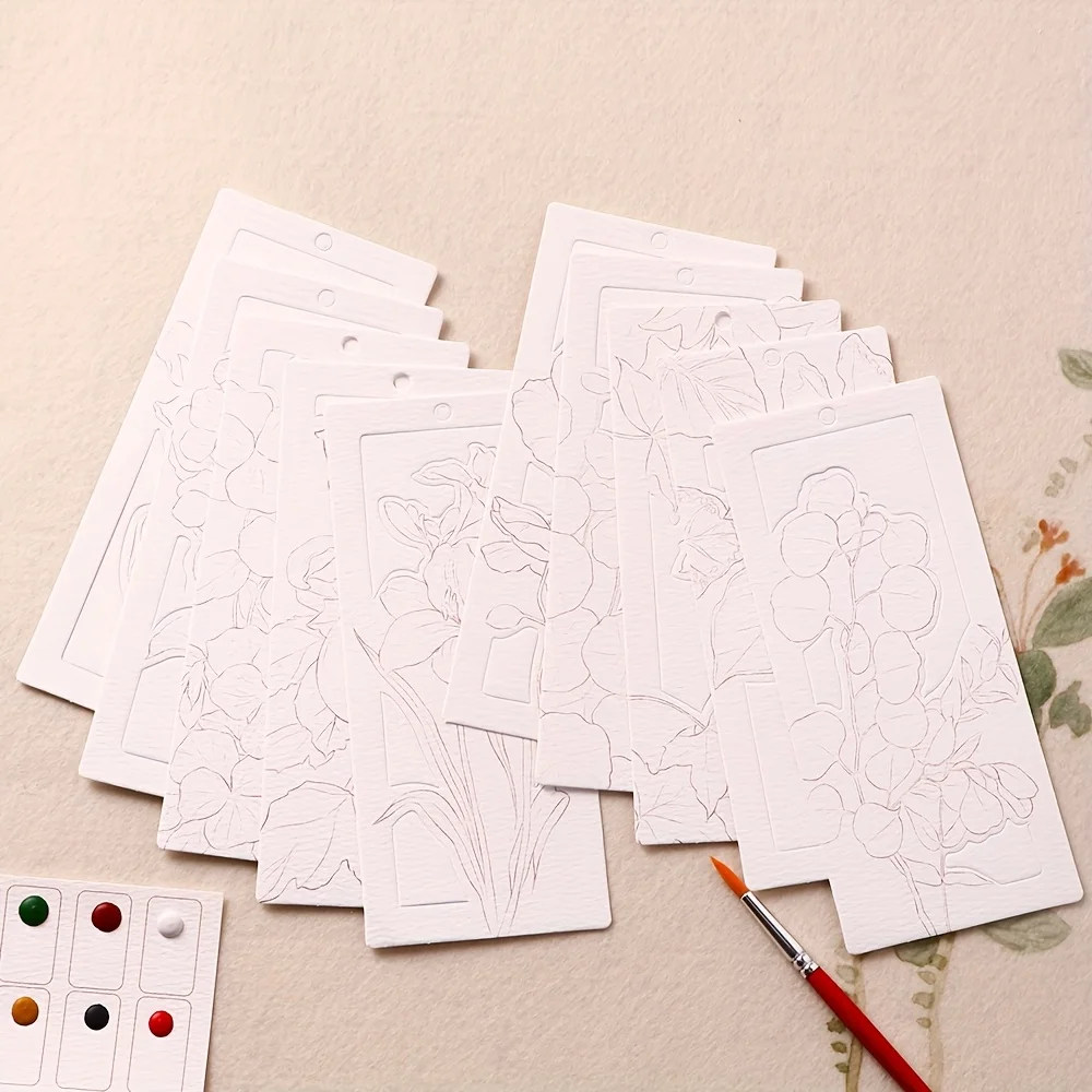Bview Art 10pcs DIY Watercolor Bookmark Set, Handmade Painting Paper for Coloring, Portable Art Craft Gift for Holiday Party