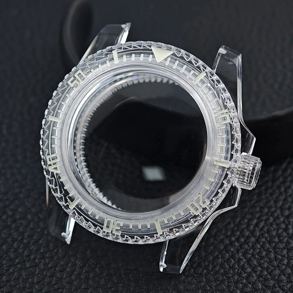 40mm Transparent Watch Luminous Case for NH35 NH36 Movement Fits 28.5-29mm Dial Wrist Watch Accessories Parts Transparent Strap