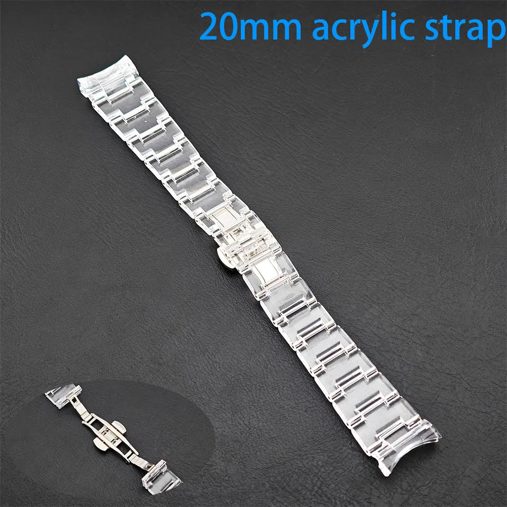 40mm Transparent Watch Luminous Case for NH35 NH36 Movement Fits 28.5-29mm Dial Wrist Watch Accessories Parts Transparent Strap
