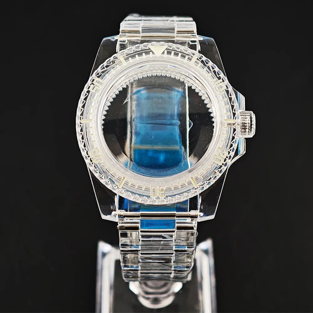 40mm Transparent Watch Luminous Case for NH35 NH36 Movement Fits 28.5-29mm Dial Wrist Watch Accessories Parts Transparent Strap