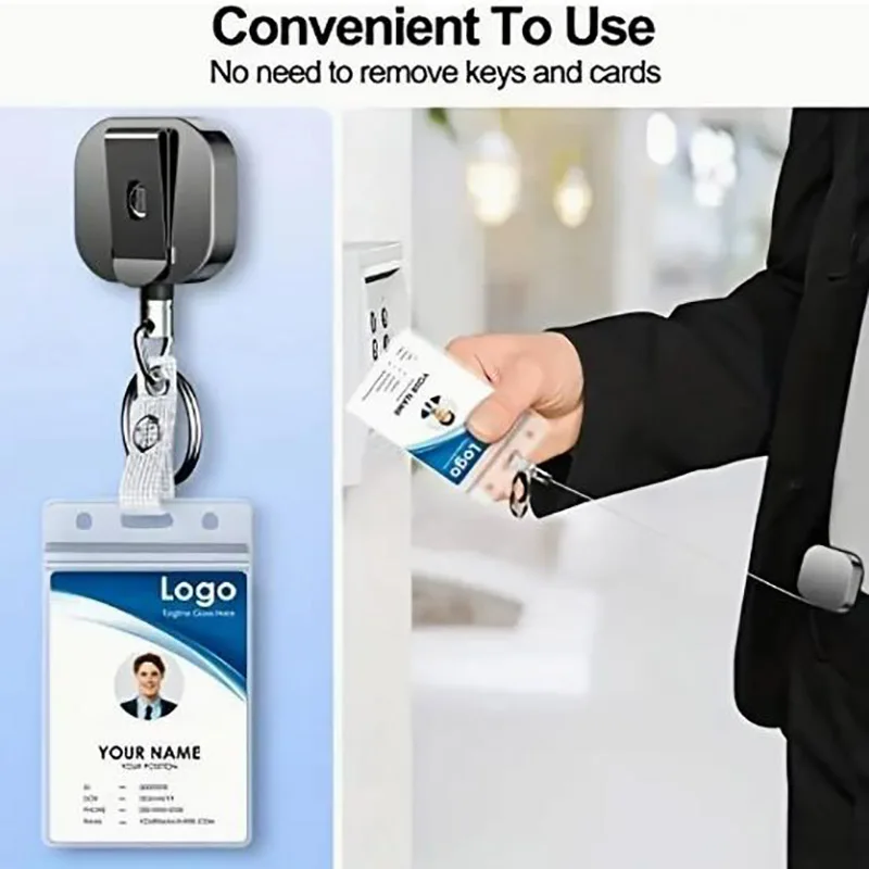 Retractable Keychain Badge Reel Holders Metal Heavy Duty With Carabiner Belt Clip And Key Ring For ID Card Name Holder