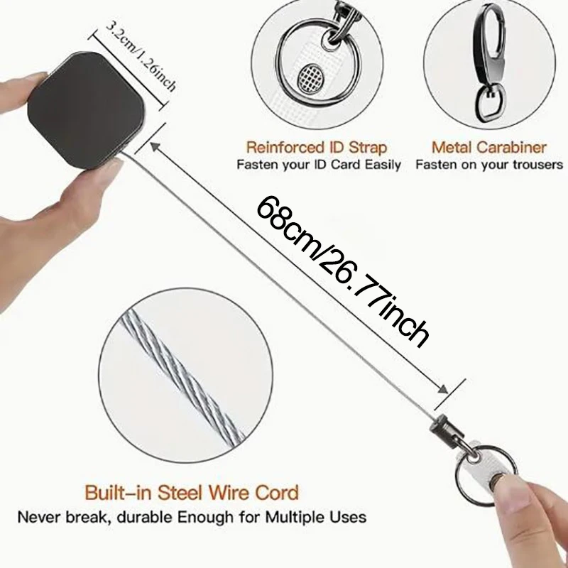 Retractable Keychain Badge Reel Holders Metal Heavy Duty With Carabiner Belt Clip And Key Ring For ID Card Name Holder
