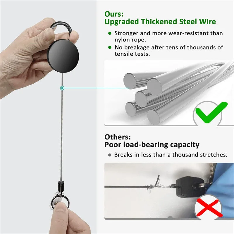 Retractable Keychain Badge Reel Holders Metal Heavy Duty With Carabiner Belt Clip And Key Ring For ID Card Name Holder