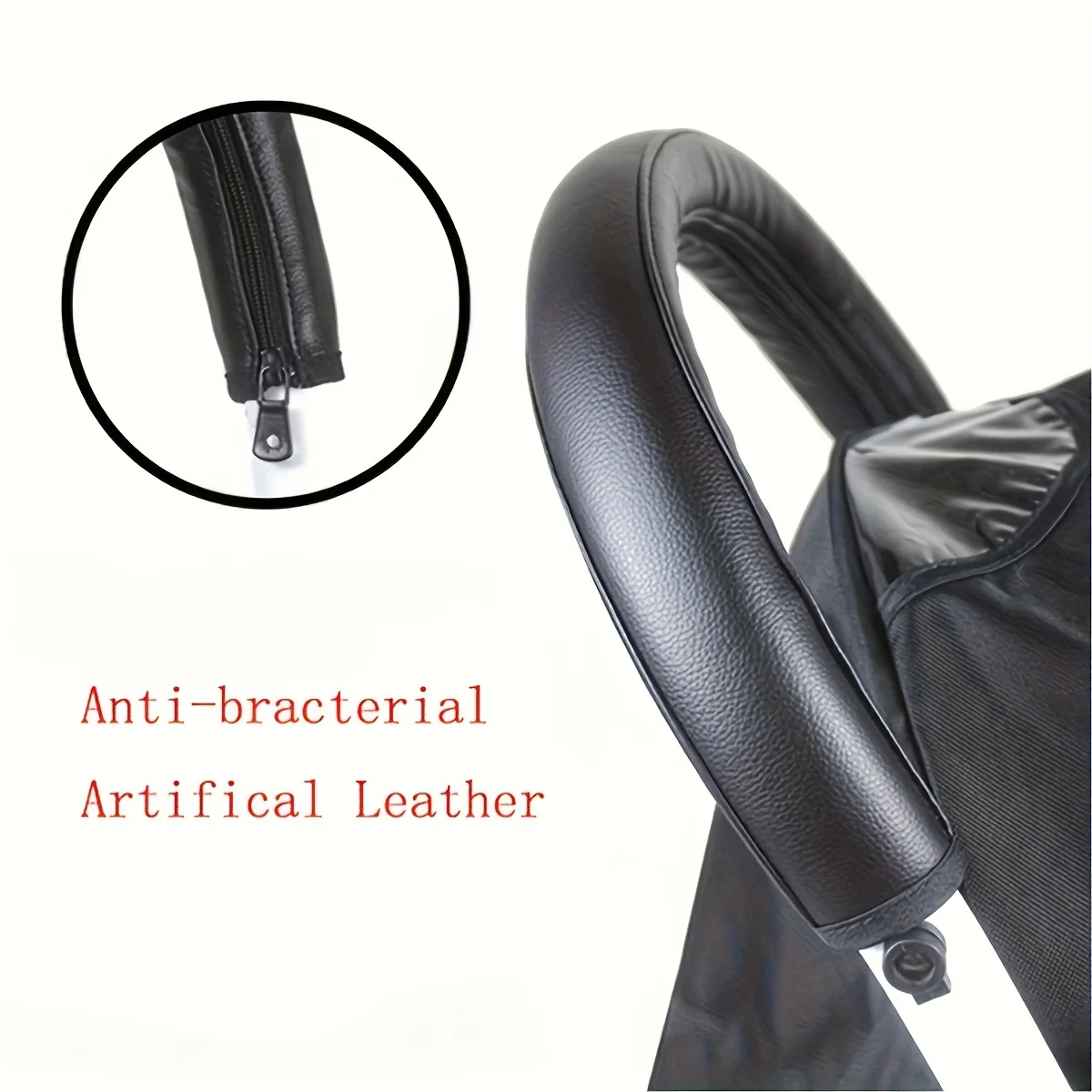 Stroller Handle Cover, PU Protective Cover, Foldable and Washable Zipper Style universal baby Stroller Handle Glove, One Set
