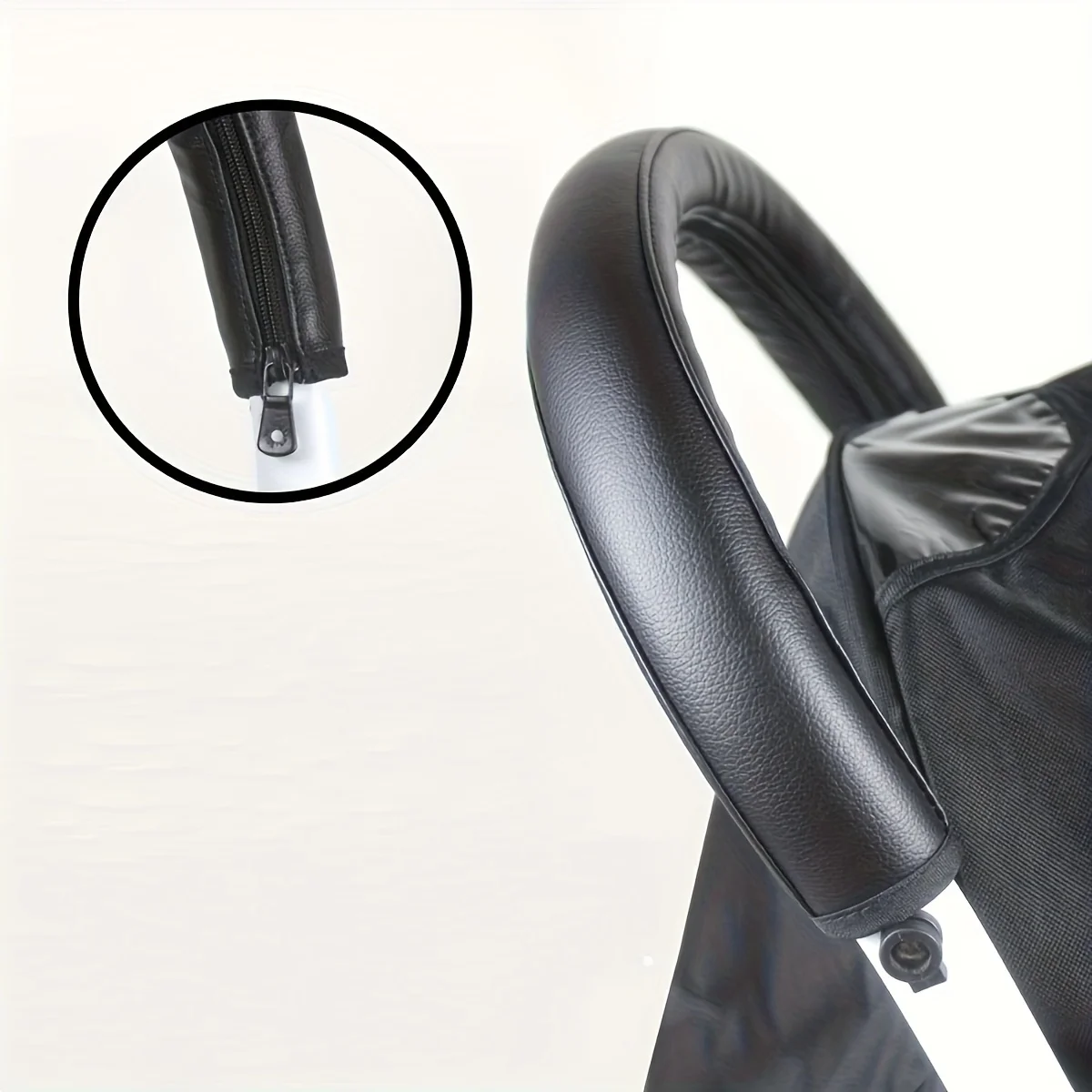 Stroller Handle Cover, PU Protective Cover, Foldable and Washable Zipper Style universal baby Stroller Handle Glove, One Set