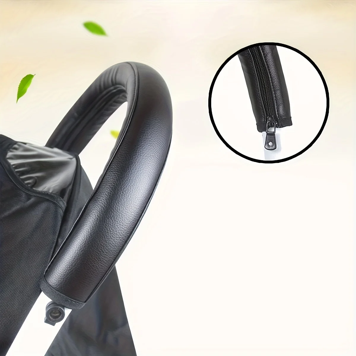 Stroller Handle Cover, PU Protective Cover, Foldable and Washable Zipper Style universal baby Stroller Handle Glove, One Set