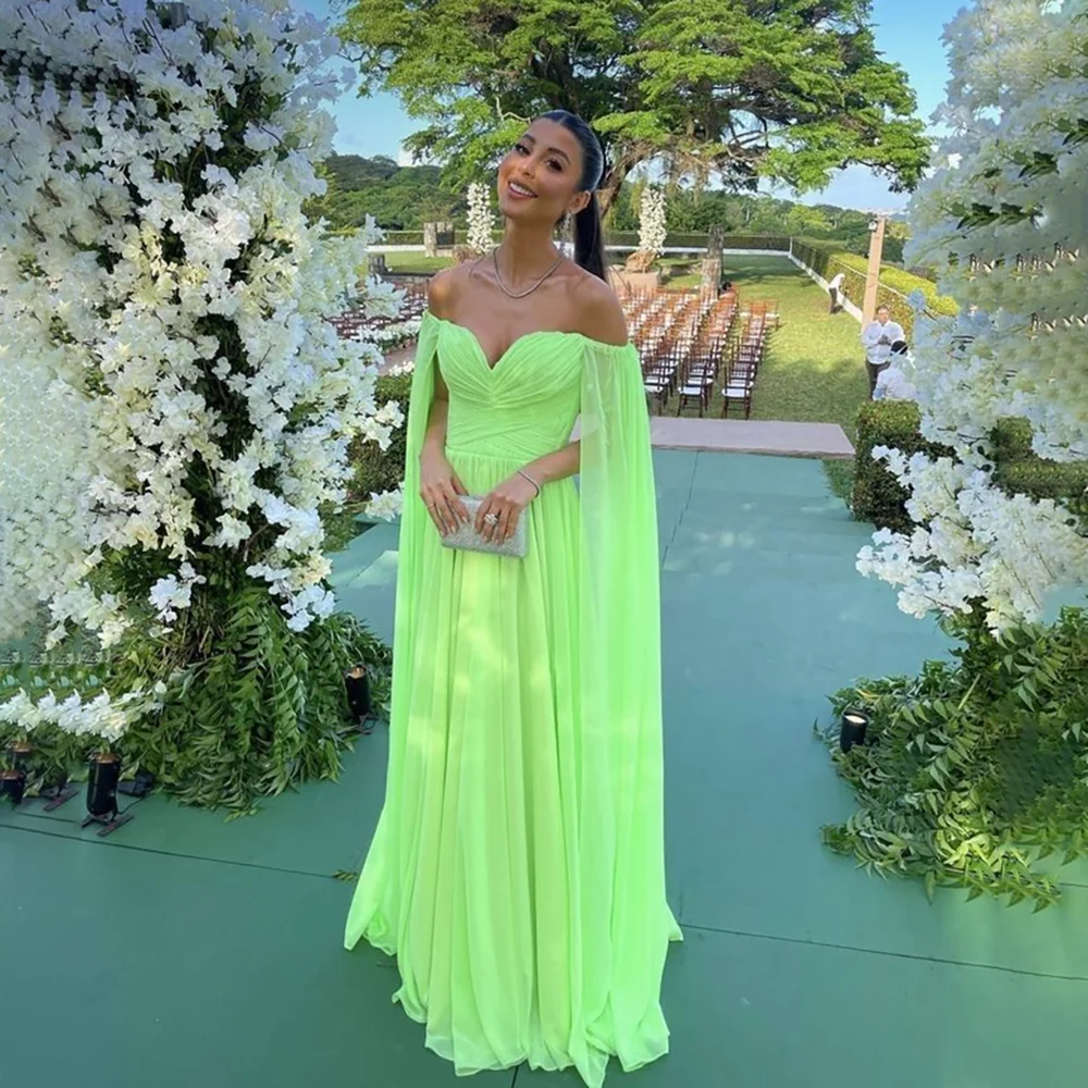 Elegant Light Green Evening Dresses Off The Shoulder Draped Pleated Elegant Party Dress Modern Prom Gowns Customized فساتين