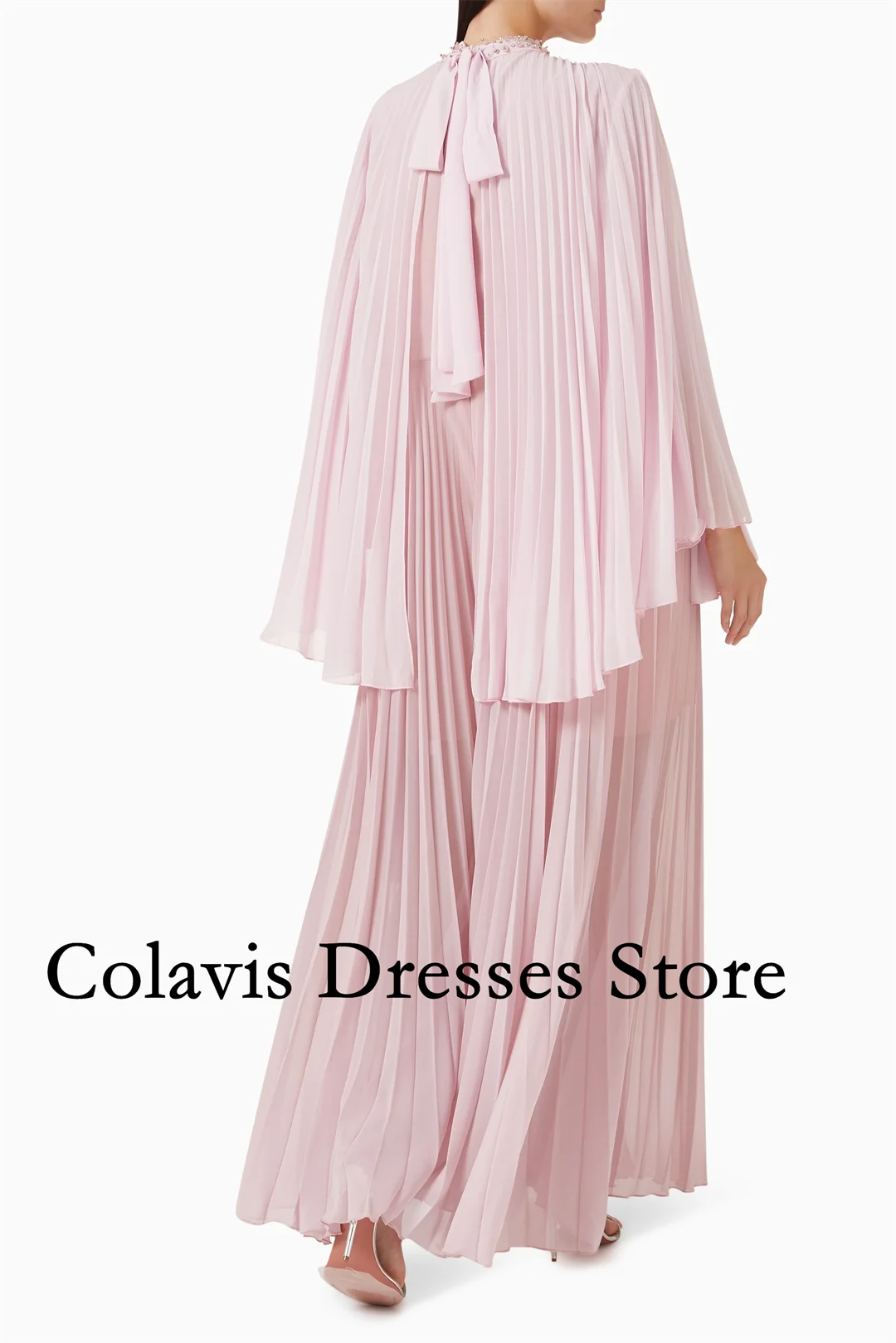 2025 Customized Beaded Neck Pleated Chiffon Cape Pink Prom Dresses Evening Dress Women Evening Gowns Formal Party Dress