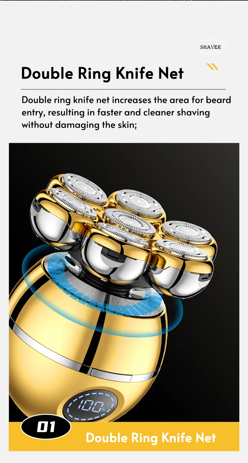 5-IN-1 7D Floating Blade Electric Shaver With Charging Base For Men Beard Trimmer Clipper Rechargeable Bald Head Electric Razor