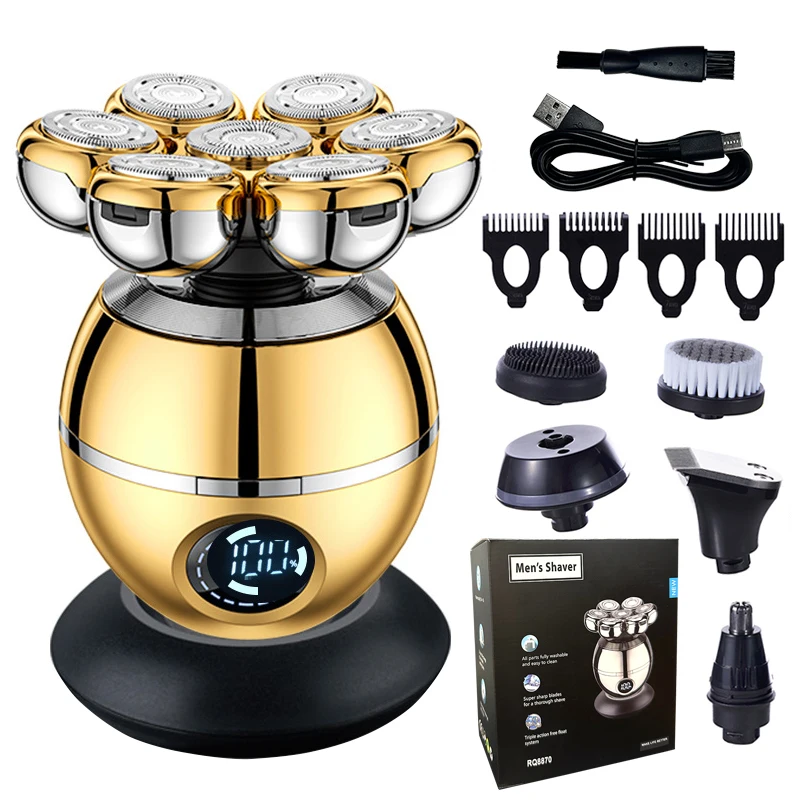 5-IN-1 7D Floating Blade Electric Shaver With Charging Base For Men Beard Trimmer Clipper Rechargeable Bald Head Electric Razor