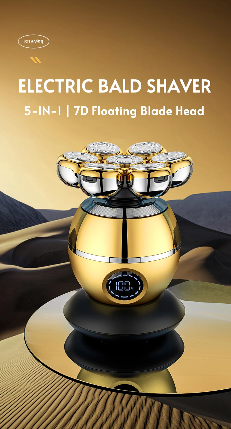 5-IN-1 7D Floating Blade Electric Shaver With Charging Base For Men Beard Trimmer Clipper Rechargeable Bald Head Electric Razor