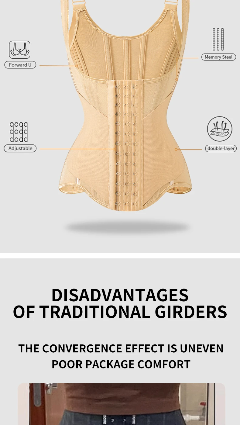 MiiOW U-shaped Waist Trainer Corset Women Shaper Waist Trainer Steel Bone Abdomen Beautiful Back Belt Women's Tank Top Shapewear