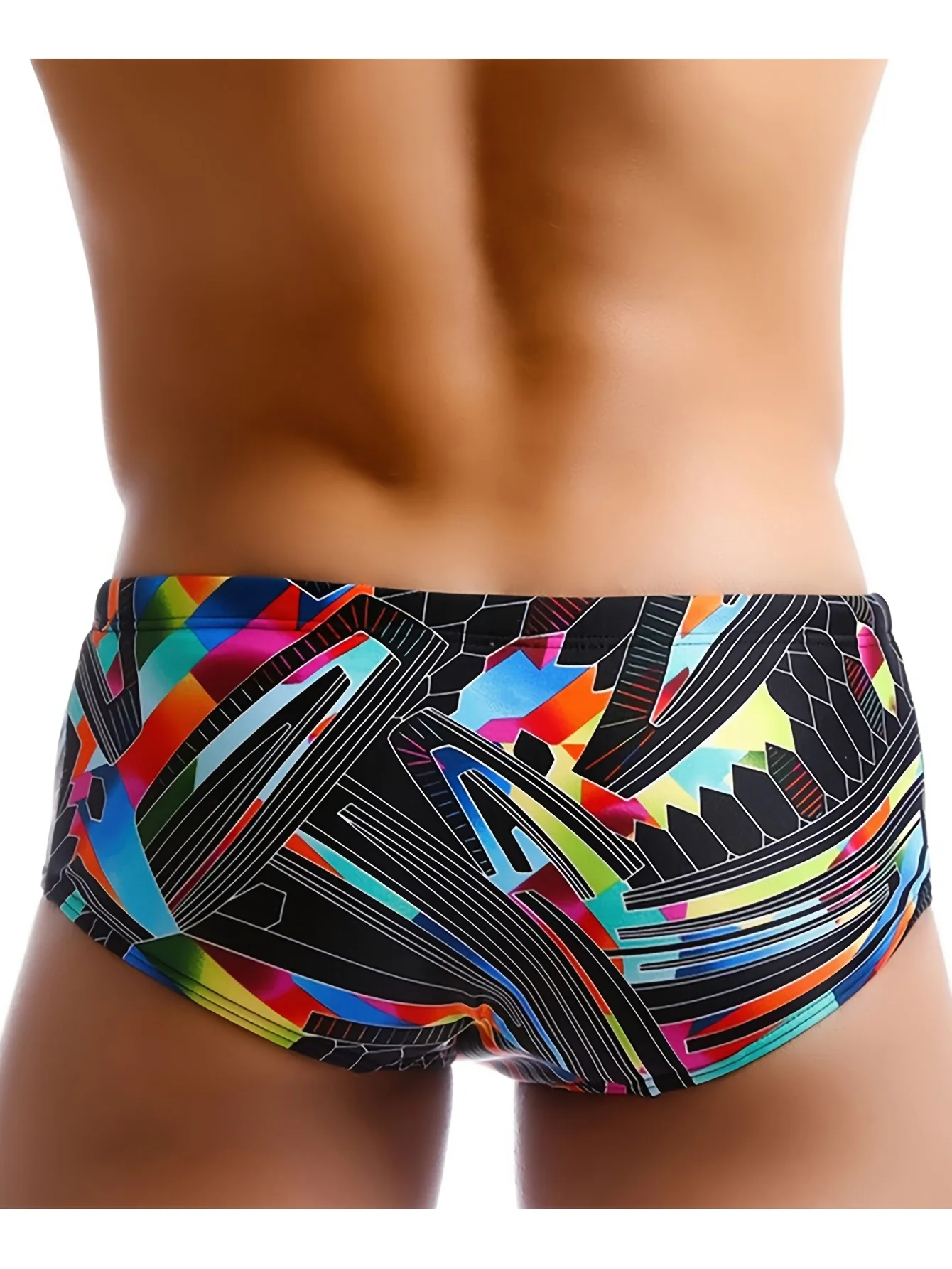 Men's Patterned Quick-Dry High-Elastic Drawstring Brief Swim Trunks, Beach Swimming & Surfing Shorts