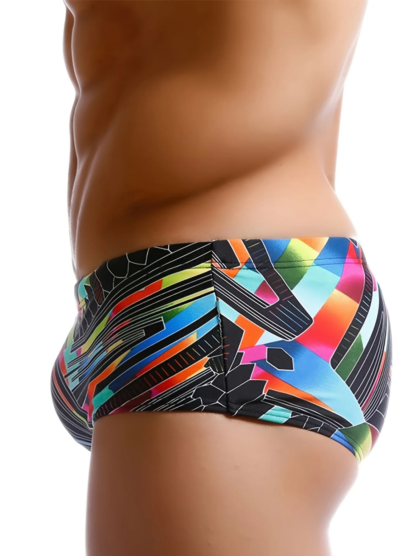Men's Patterned Quick-Dry High-Elastic Drawstring Brief Swim Trunks, Beach Swimming & Surfing Shorts