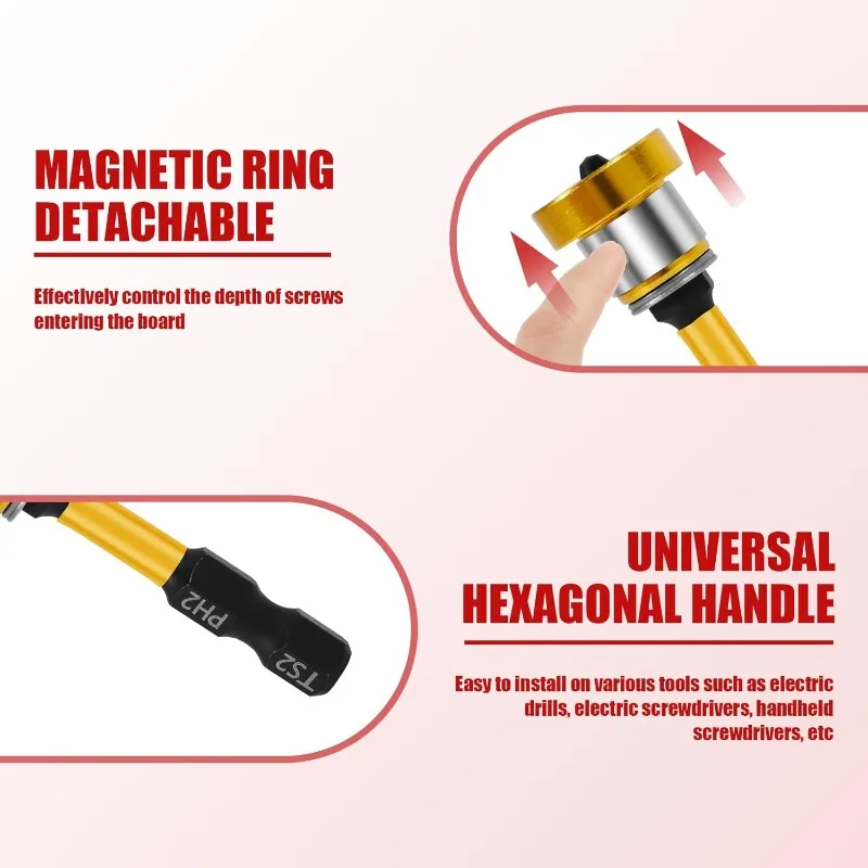 Magnetic Plasterboard Positioning Batch Head Screwdriver Bit Drilling Tools PH2 Hex Shank Drywall Locating Screw Bits Set 50mm