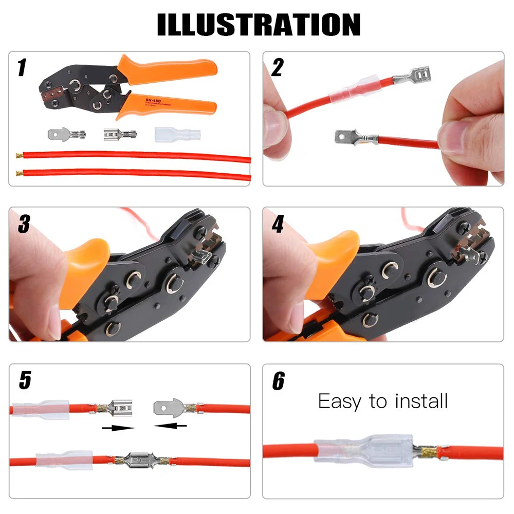 Wire Crimp Terminals Set 2.8/4.8/6.3mm Copper Male Female Wire Spade Connectors with Insulated Sleeve Electrical Conector Box