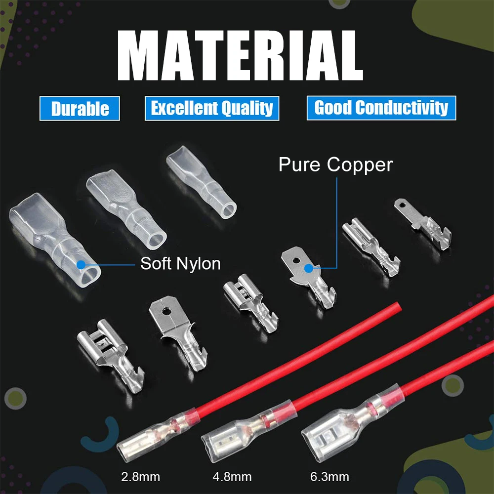 Wire Crimp Terminals Set 2.8/4.8/6.3mm Copper Male Female Wire Spade Connectors with Insulated Sleeve Electrical Conector Box