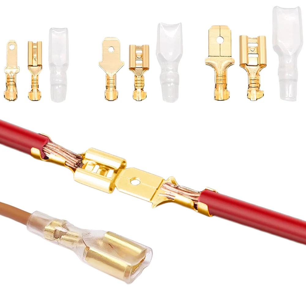 Wire Crimp Terminals Set 2.8/4.8/6.3mm Copper Male Female Wire Spade Connectors with Insulated Sleeve Electrical Conector Box