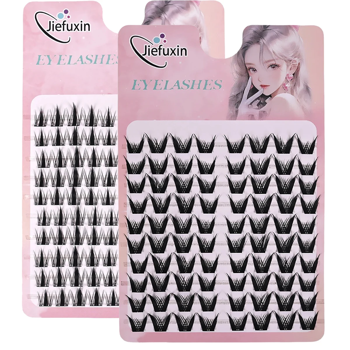 Jiefuxin DIY Lashes Fox Eye Manga False Eyelashes Large Capacity Tapered Thick Segmented Individual Cluster Lash Extensions