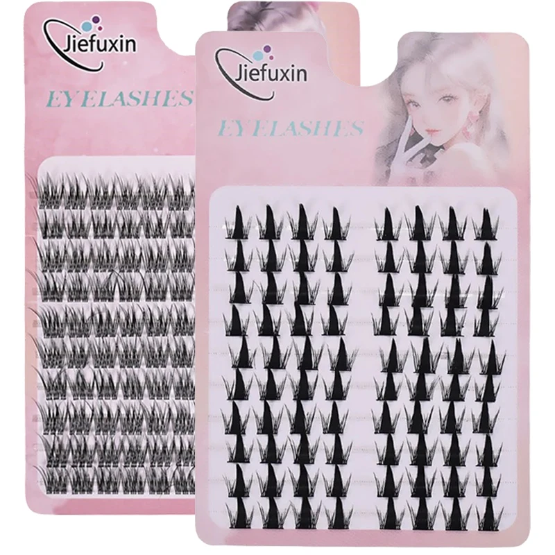 Jiefuxin DIY Lashes Fox Eye Manga False Eyelashes Large Capacity Tapered Thick Segmented Individual Cluster Lash Extensions