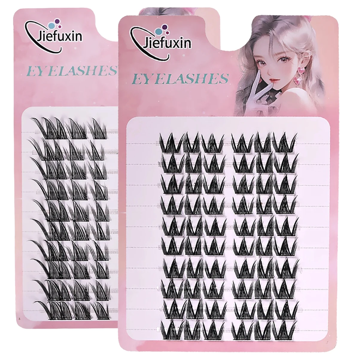 Jiefuxin DIY Lashes Fox Eye Manga False Eyelashes Large Capacity Tapered Thick Segmented Individual Cluster Lash Extensions