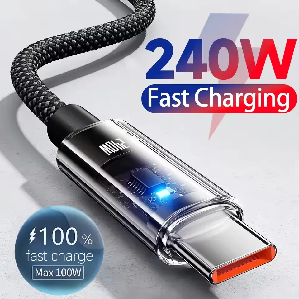 240W Dual Charging Line Type-C USB C To Type C Cable Fast Charging Nylon Braided TypeC Data Cord for Samsung Huawei Mi Laptop