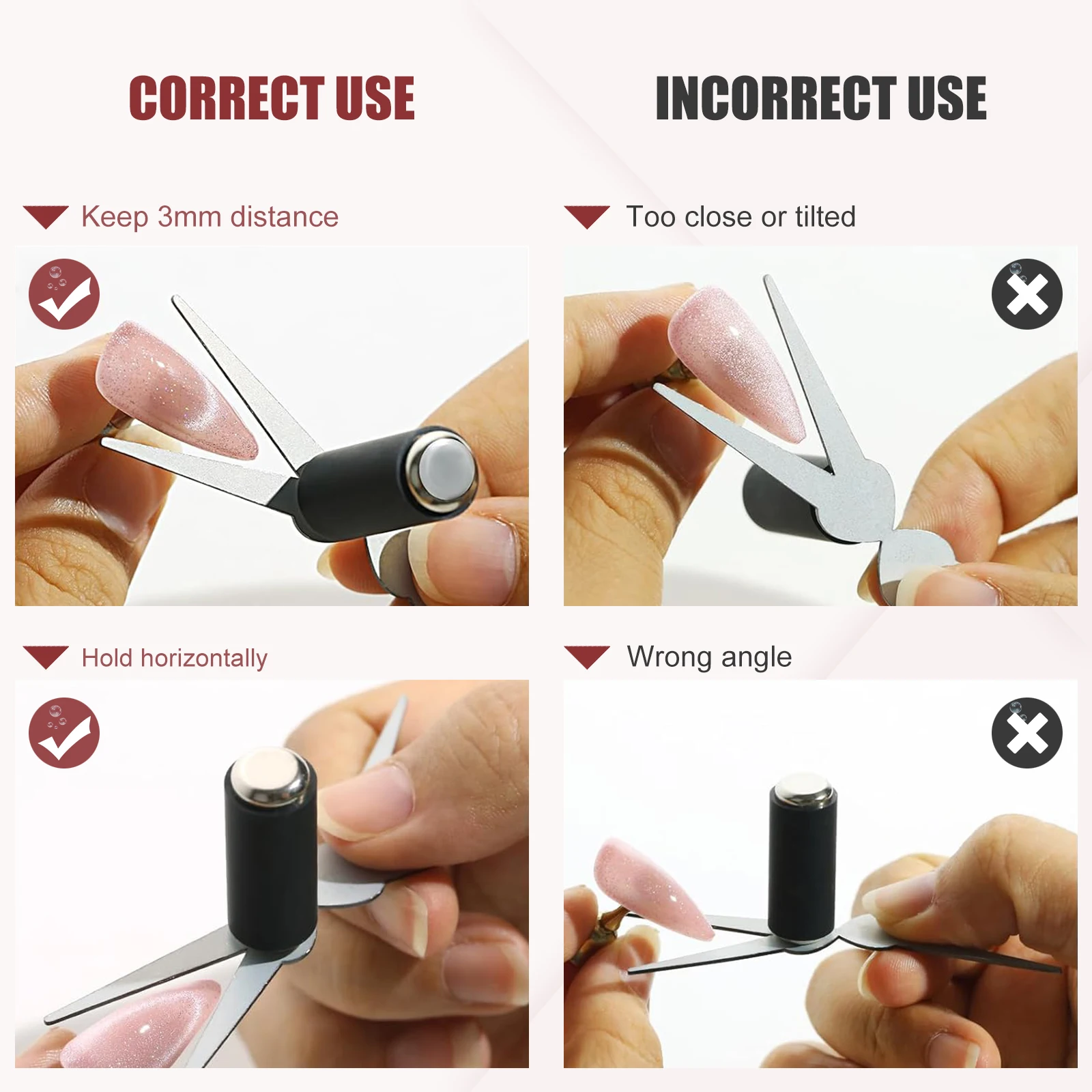 Double-head French Nail Art Magnet Set 3D Strong Cat Eye Magnet Nail Art Gel Polish DIY V-Shaped Effect Manicure Magnetic Tool