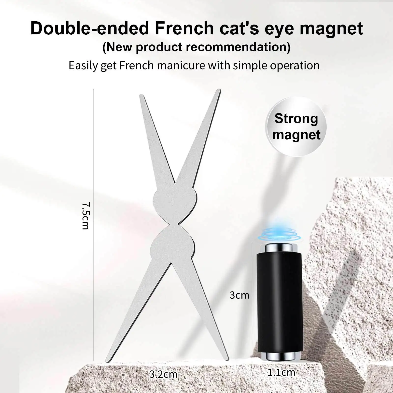 Double-head French Nail Art Magnet Set 3D Strong Cat Eye Magnet Nail Art Gel Polish DIY V-Shaped Effect Manicure Magnetic Tool