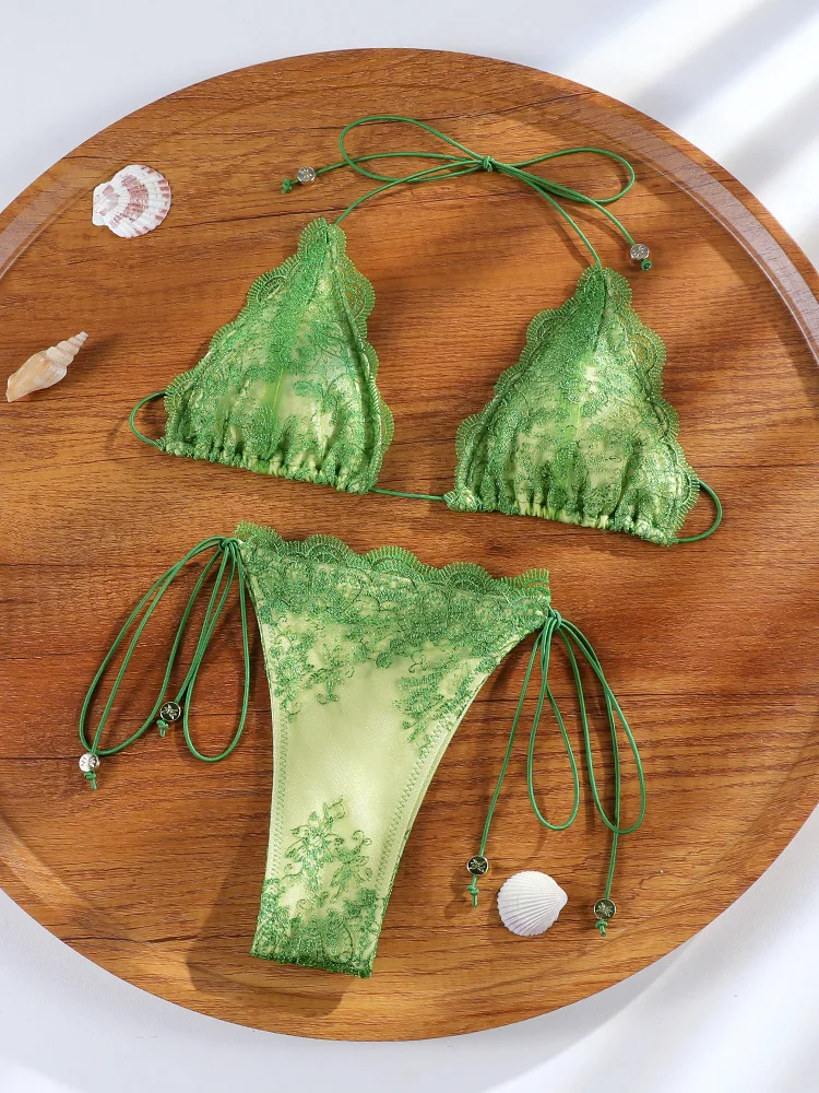 Sexy Triangle Lace Bikini Sets Micro Thongs Swimsuit Women Bathing Suit Biquini Bandage Beachwear Print Swimwear Thong Bikini