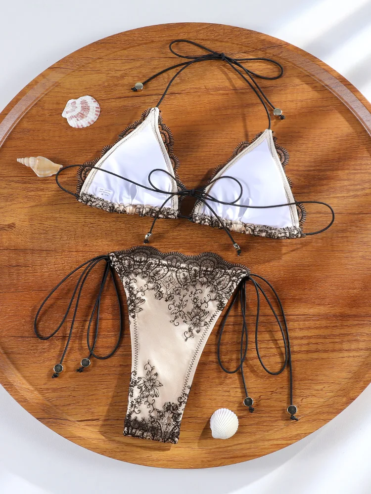 Sexy Triangle Lace Bikini Sets Micro Thongs Swimsuit Women Bathing Suit Biquini Bandage Beachwear Print Swimwear Thong Bikini
