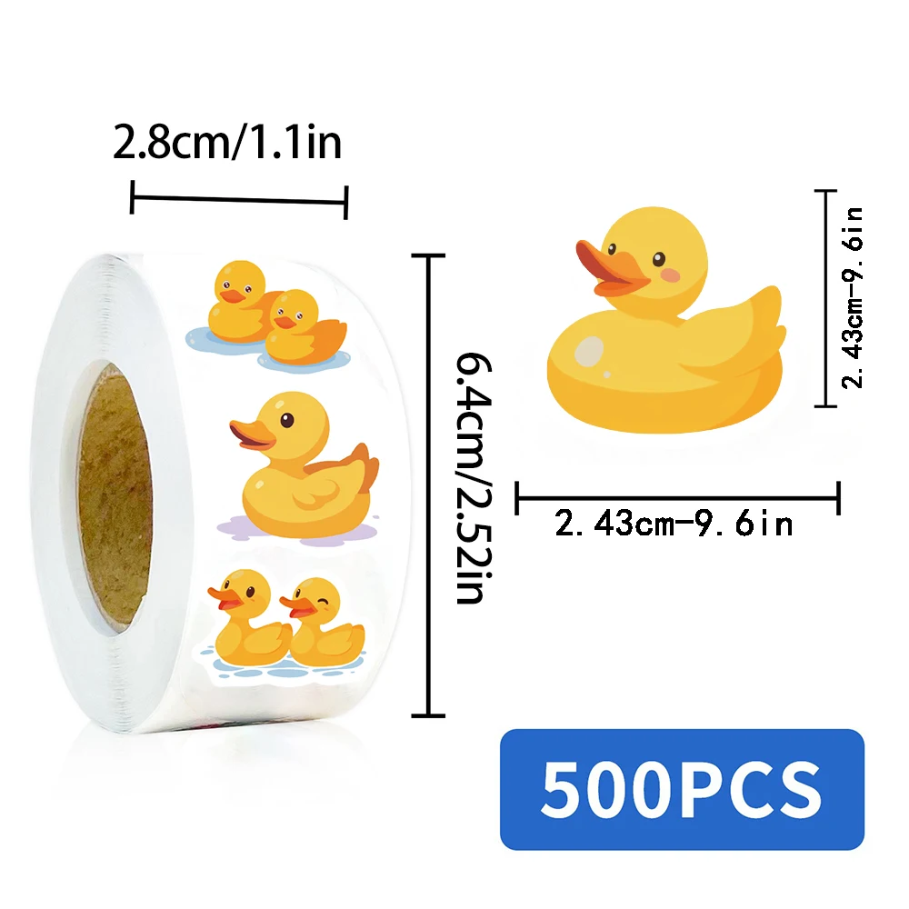500PCS Cute Cartoon Duck Roll Stickers Notebook Phone Birthday Coffee Skateboard Fashion Laptop Luggage Waterproof Decoration 