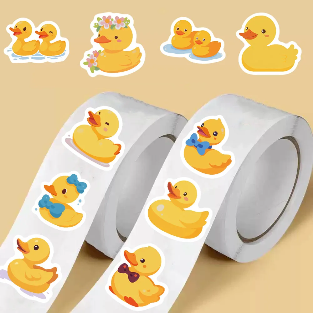 500PCS Cute Cartoon Duck Roll Stickers Notebook Phone Birthday Coffee Skateboard Fashion Laptop Luggage Waterproof Decoration 