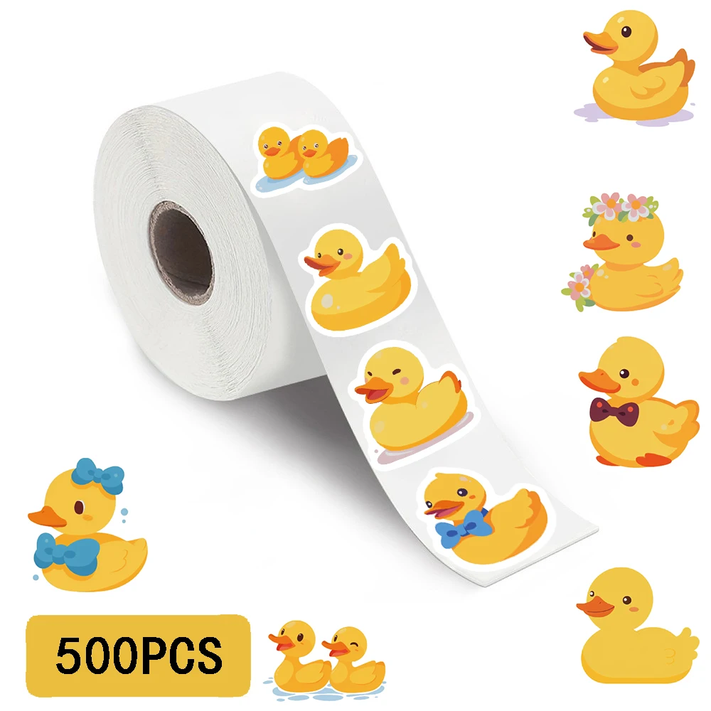 500PCS Cute Cartoon Duck Roll Stickers Notebook Phone Birthday Coffee Skateboard Fashion Laptop Luggage Waterproof Decoration 