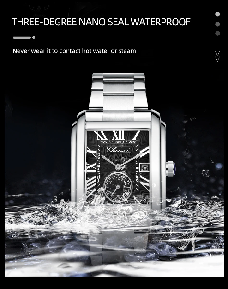 CHENXI 8216 Quartz Watches Fashion Simple Business Simple Silvery Stainless Steel Strap Wristwatches for Men Relógios Masculino