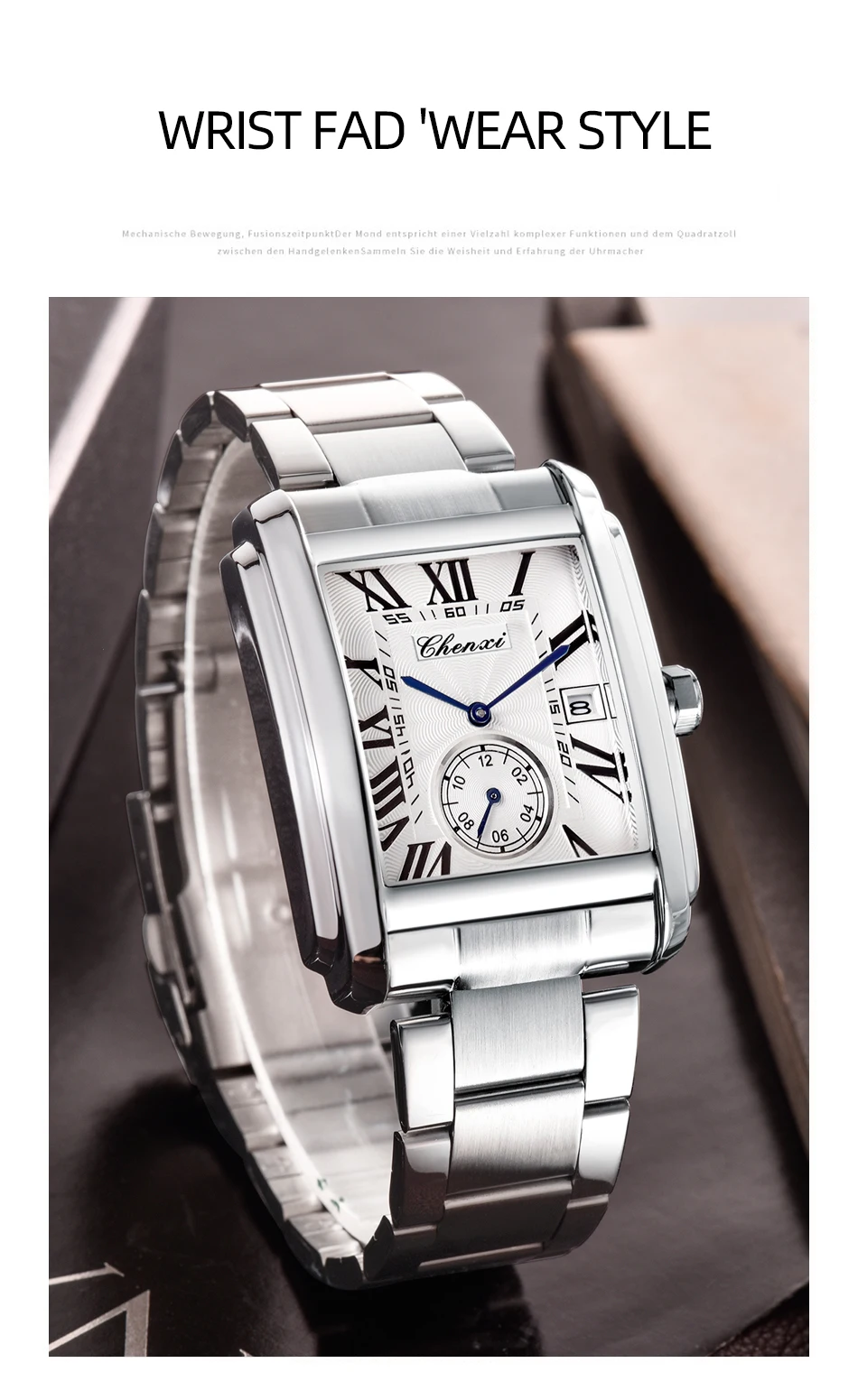 CHENXI 8216 Quartz Watches Fashion Simple Business Simple Silvery Stainless Steel Strap Wristwatches for Men Relógios Masculino