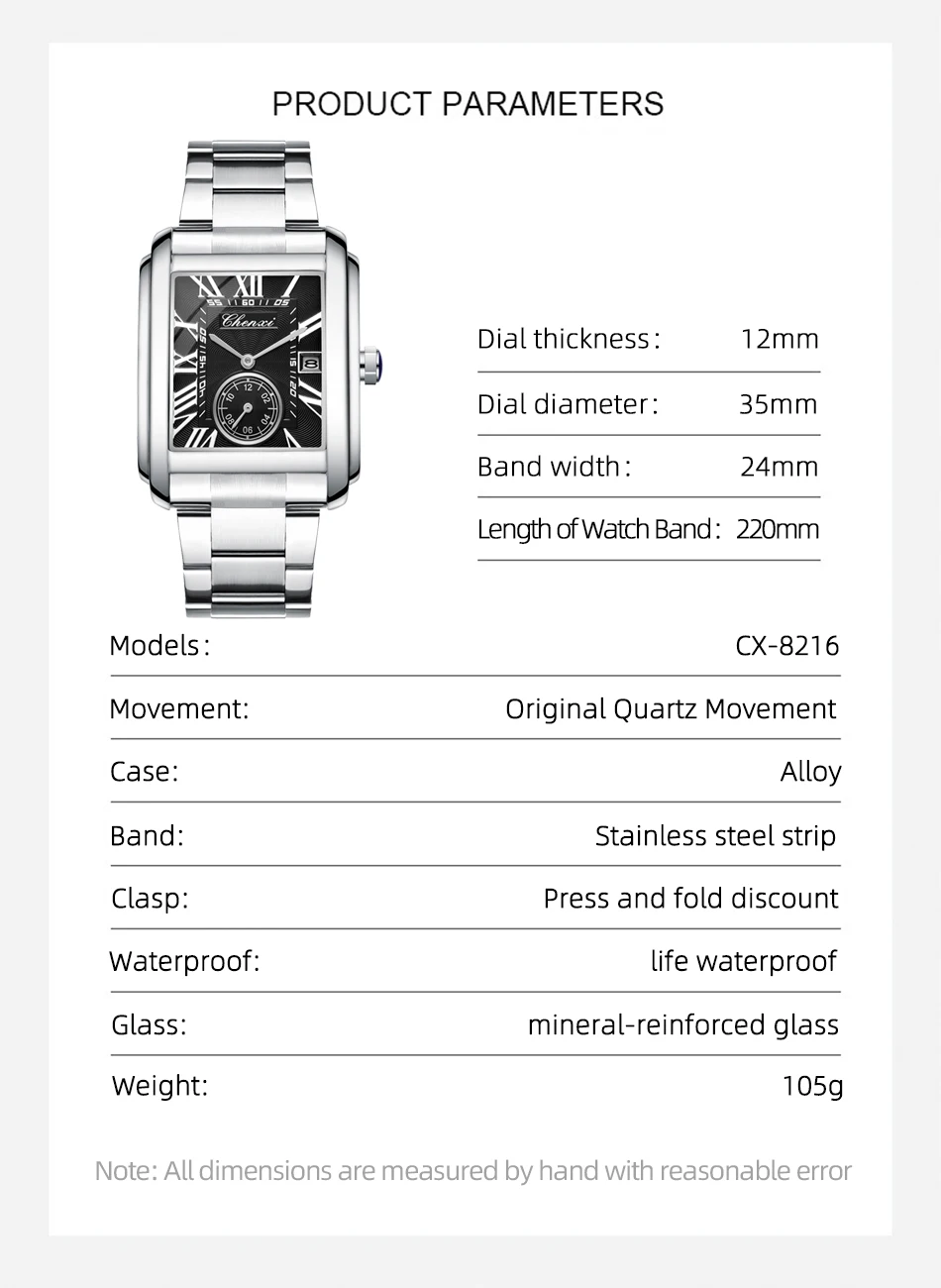 CHENXI 8216 Quartz Watches Fashion Simple Business Simple Silvery Stainless Steel Strap Wristwatches for Men Relógios Masculino