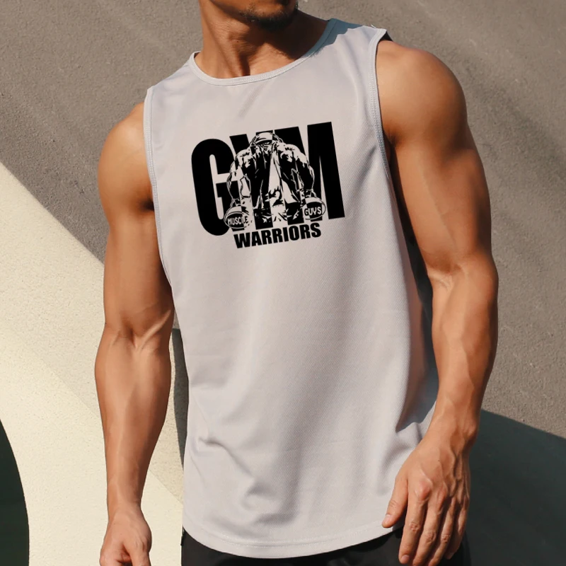 Gym Bodybuilding Sports Sleeveless T-Shirts Mens Fitness Workout Muscle Tank Tops Summer Mesh Breathable Stretch Quick Dry Vests