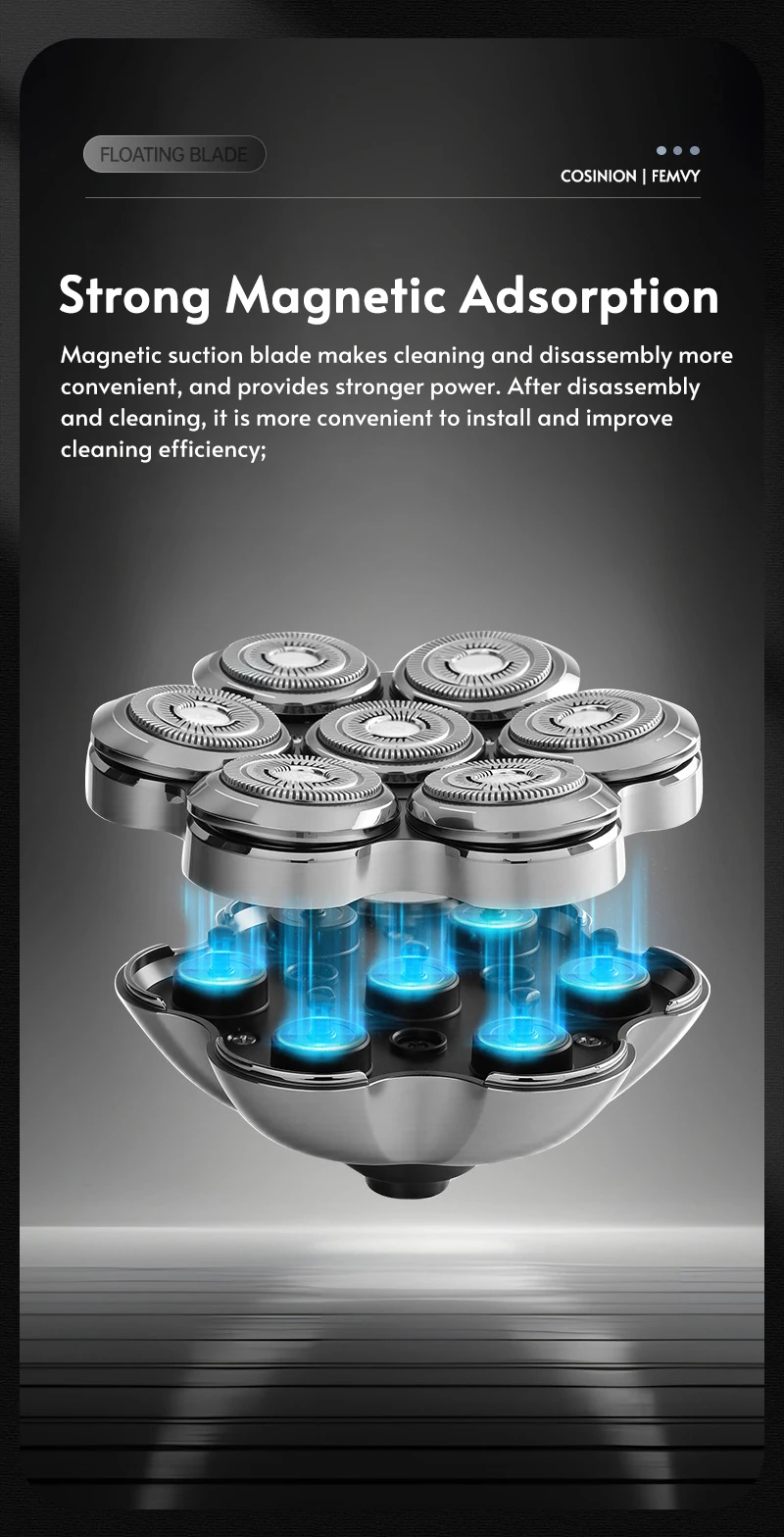 Magnetic Adsorption Replaceable Electric Shaver Head 7D Floating Blade With Double Knife Net Spare Common Interface Razor Head