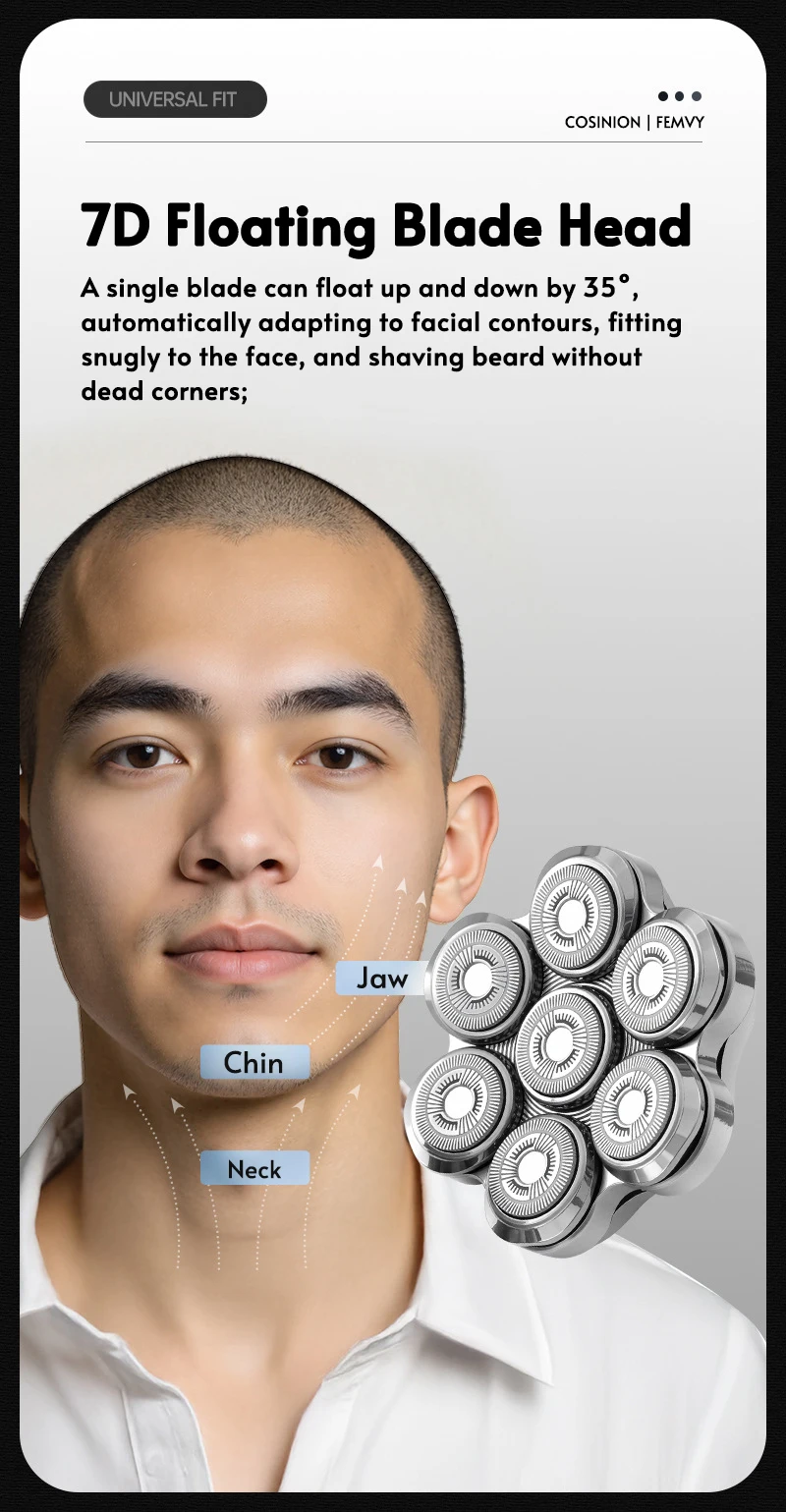 Magnetic Adsorption Replaceable Electric Shaver Head 7D Floating Blade With Double Knife Net Spare Common Interface Razor Head
