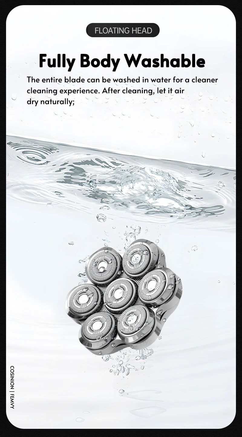 Magnetic Adsorption Replaceable Electric Shaver Head 7D Floating Blade With Double Knife Net Spare Common Interface Razor Head