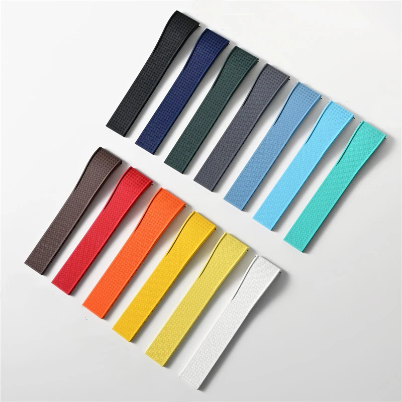 Fluoro Rubber Watch Band FKM Tropic Strap 18/19/20/21/22mm Folding Buckle Quick Release Cut to Size Bracelet for Men Women