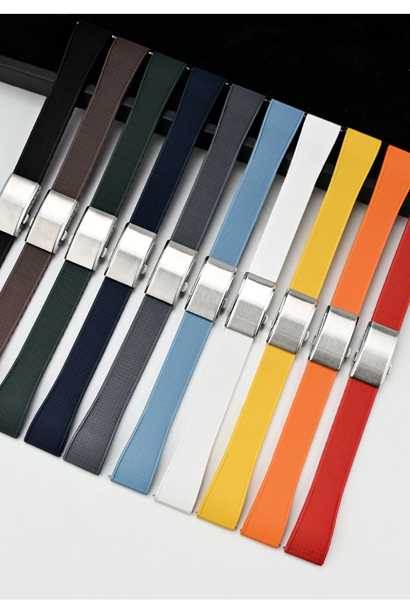 Fluoro Rubber Watch Band FKM Tropic Strap 18/19/20/21/22mm Folding Buckle Quick Release Cut to Size Bracelet for Men Women