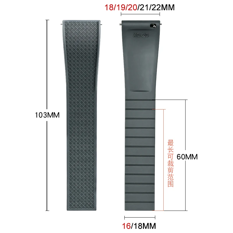 Fluoro Rubber Watch Band FKM Tropic Strap 18/19/20/21/22mm Folding Buckle Quick Release Cut to Size Bracelet for Men Women