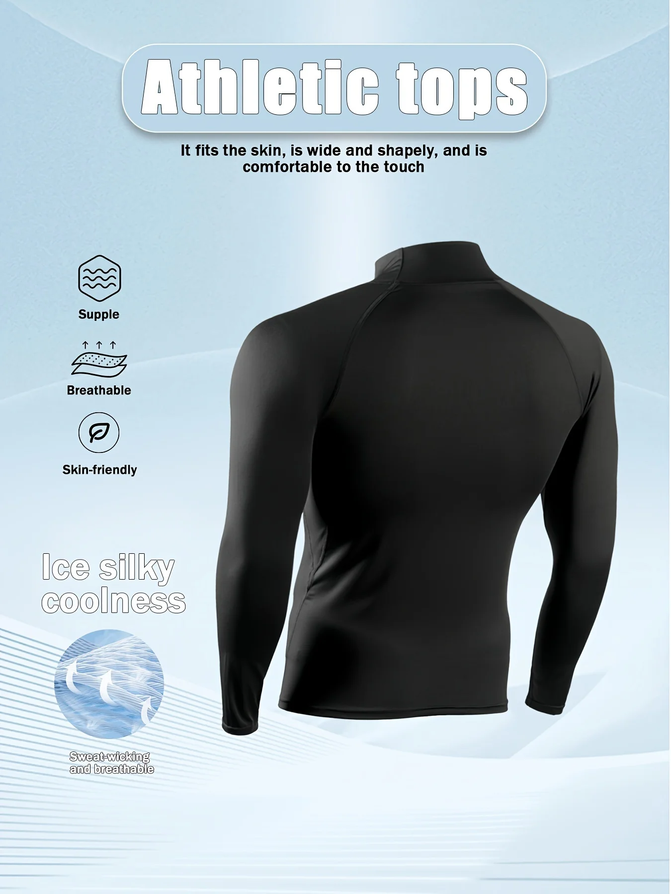 Men's fleece tight long-sleeved shirt, quick-drying and breathable, highly elastic and warm, making exercise more comfortable