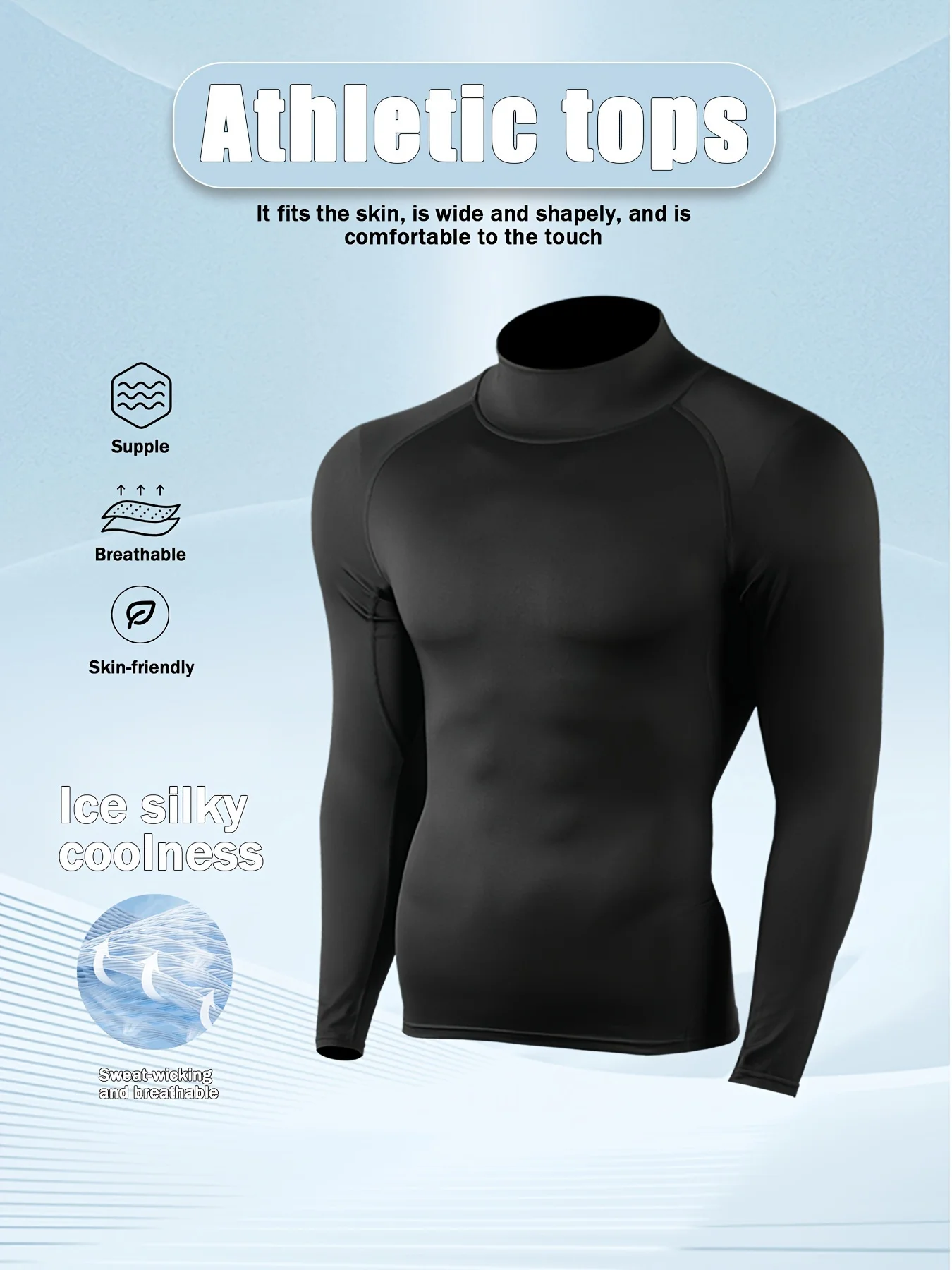 Men's fleece tight long-sleeved shirt, quick-drying and breathable, highly elastic and warm, making exercise more comfortable
