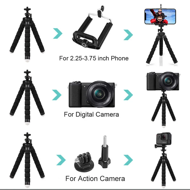 Tripods for Gopro Hero 12 11 10 9 8 7 Black MAX Flexible Mini Octopus Tripod Accessories for Go Pro 6 5 4 3 YI Eken SJCAM AKASO