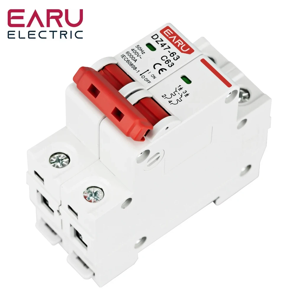 EARU 1P 2P 3P 4P DZ47 3A-125A AC 230V 400V C Curve Mini Circuit Breaker MCB Short Circuit Overload Protector Din Rail Mounted